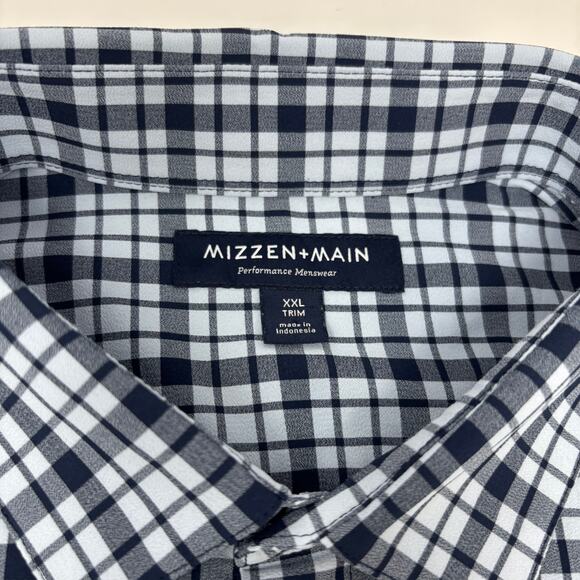 Mizzen & Main 2XL Trim Fit Blue Check Plaid Short Sleeve Button Up Shirt - Picture 2 of 5